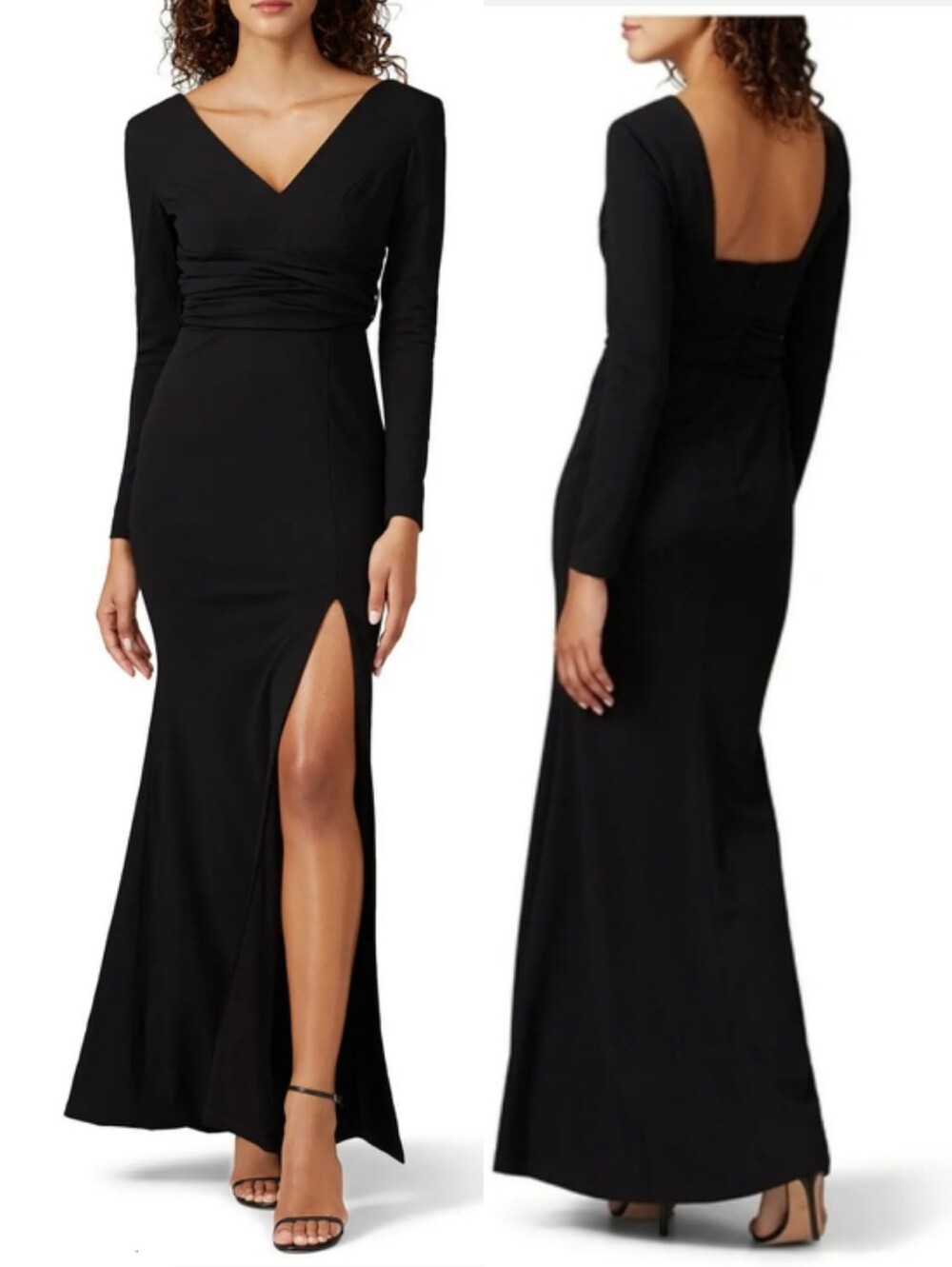 Dress the Population Black Carmen Gown Long Sleeve Side Slit